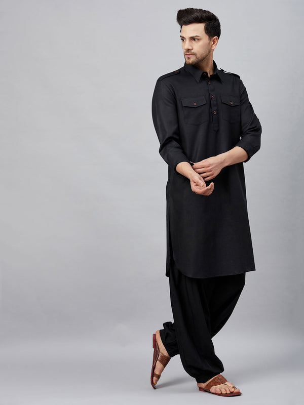 Jashvi Men's Black Pathani Suit Set