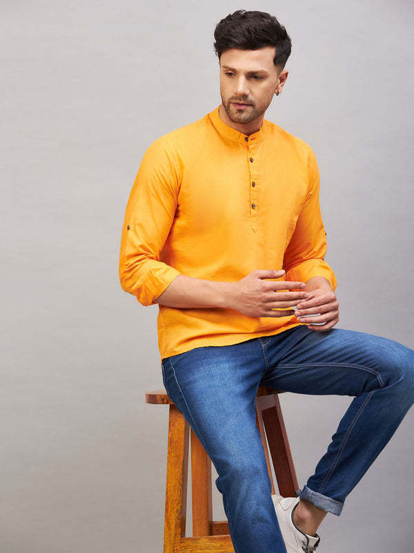 Jashvi Men's Orange Short Cotton Kurta