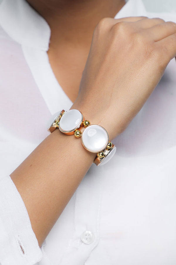 Women's Gold Plated With White Stone Studded Wraparound Bracelet - Voj