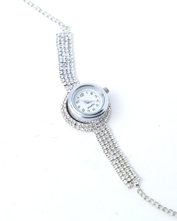 Women's Silver Plated Watch And Stone Studded Charm Bracelet - Voj