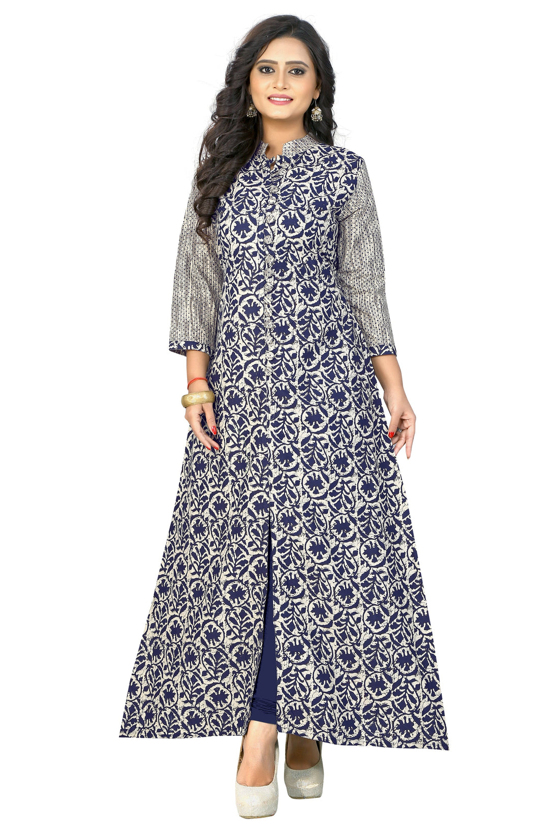 Women's Blue Cotton A-Line Kurti By Vbuyz (1 Pc Set)