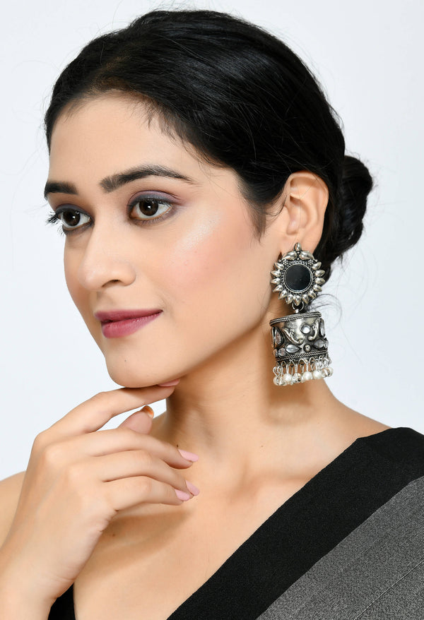 Women Silver Oxydised Jhumkas by Kamal Johar (1 Pc Set)