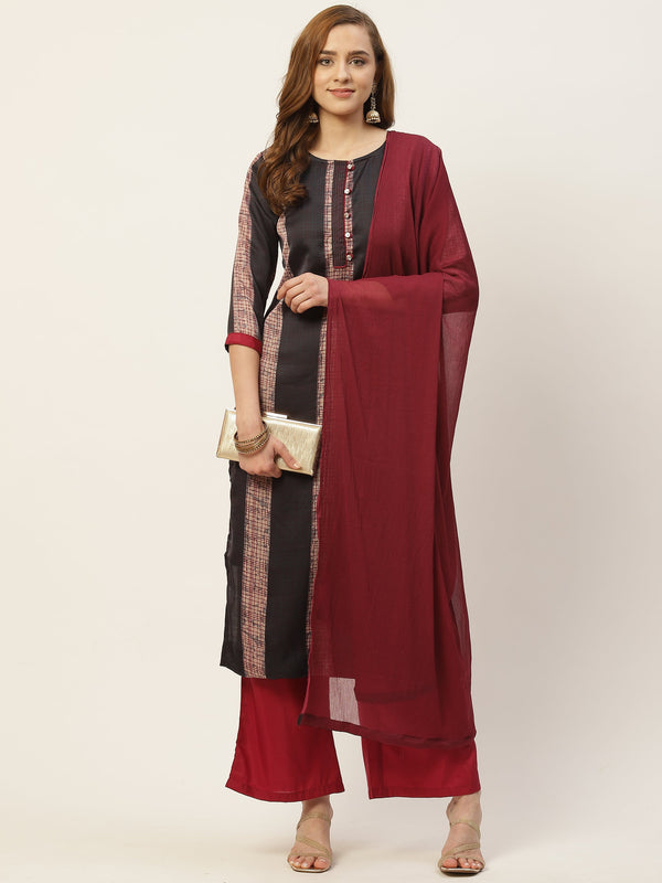 Women's Satin Kurta And Palazzo With Dupatta Set - VAABA