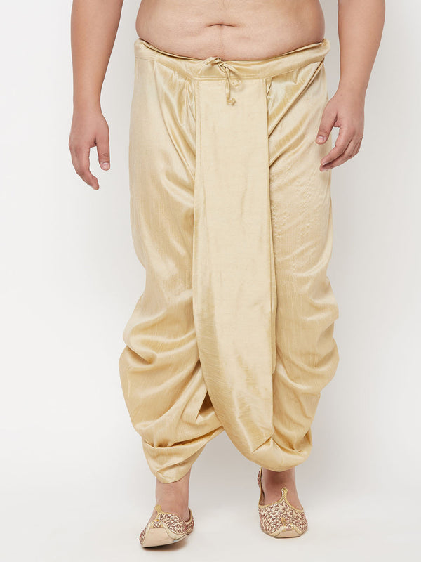 Jashvi Men's Plus Size Gold Cotton Blend Solid Traditional Dhoti