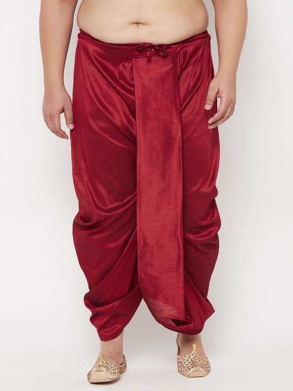 Jashvi Men's Plus Size Maroon Cotton Blend Solid Traditional Dhoti