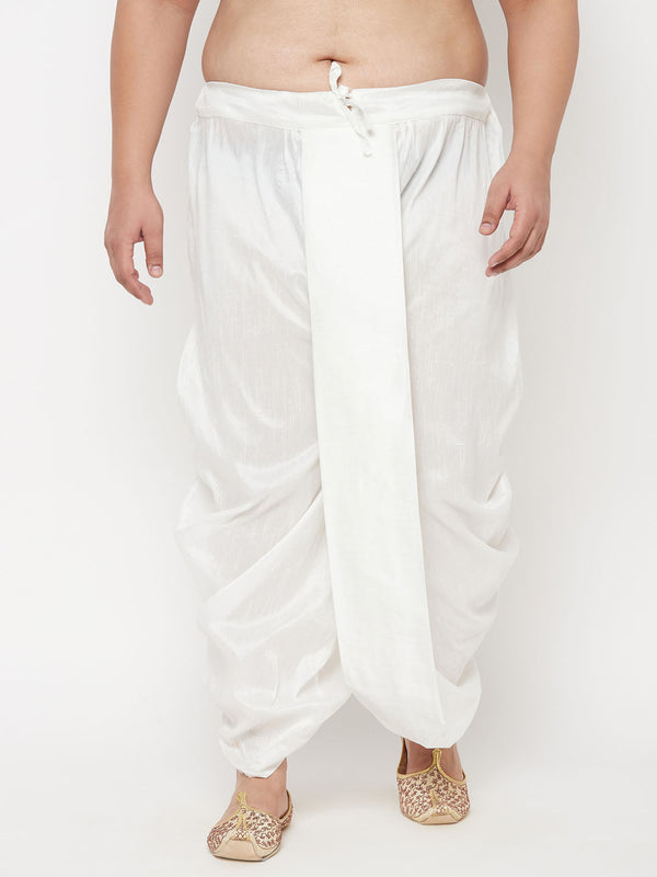 Jashvi Men's Plus Size White Cotton Blend Solid Traditional Dhoti