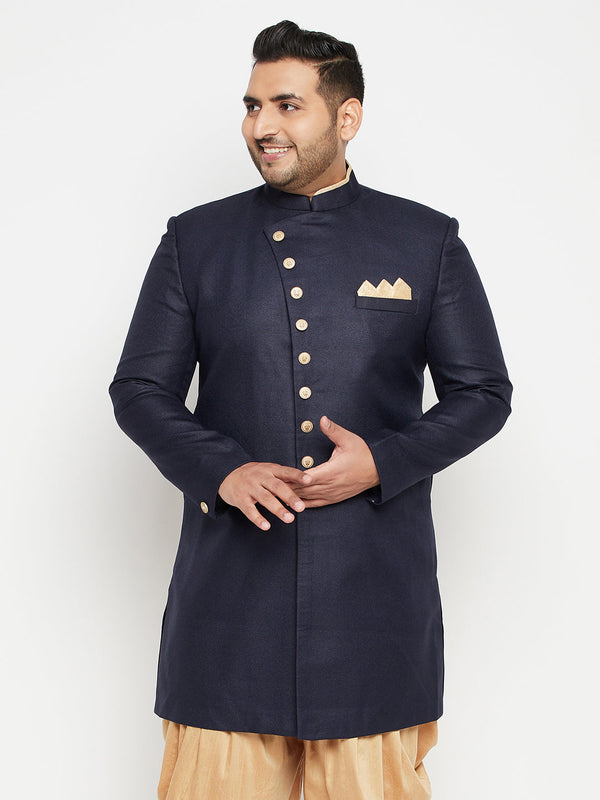 Jashvi Men's Plus Size Navy Blue Slim Fit Sherwani Only Top