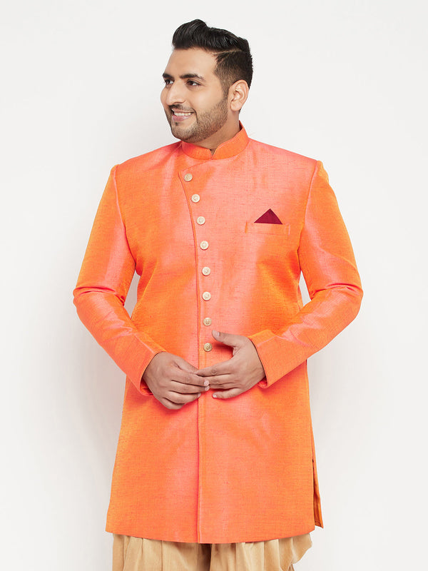 Jashvi Men's Plus Size Orange Slim Fit Sherwani Only Top