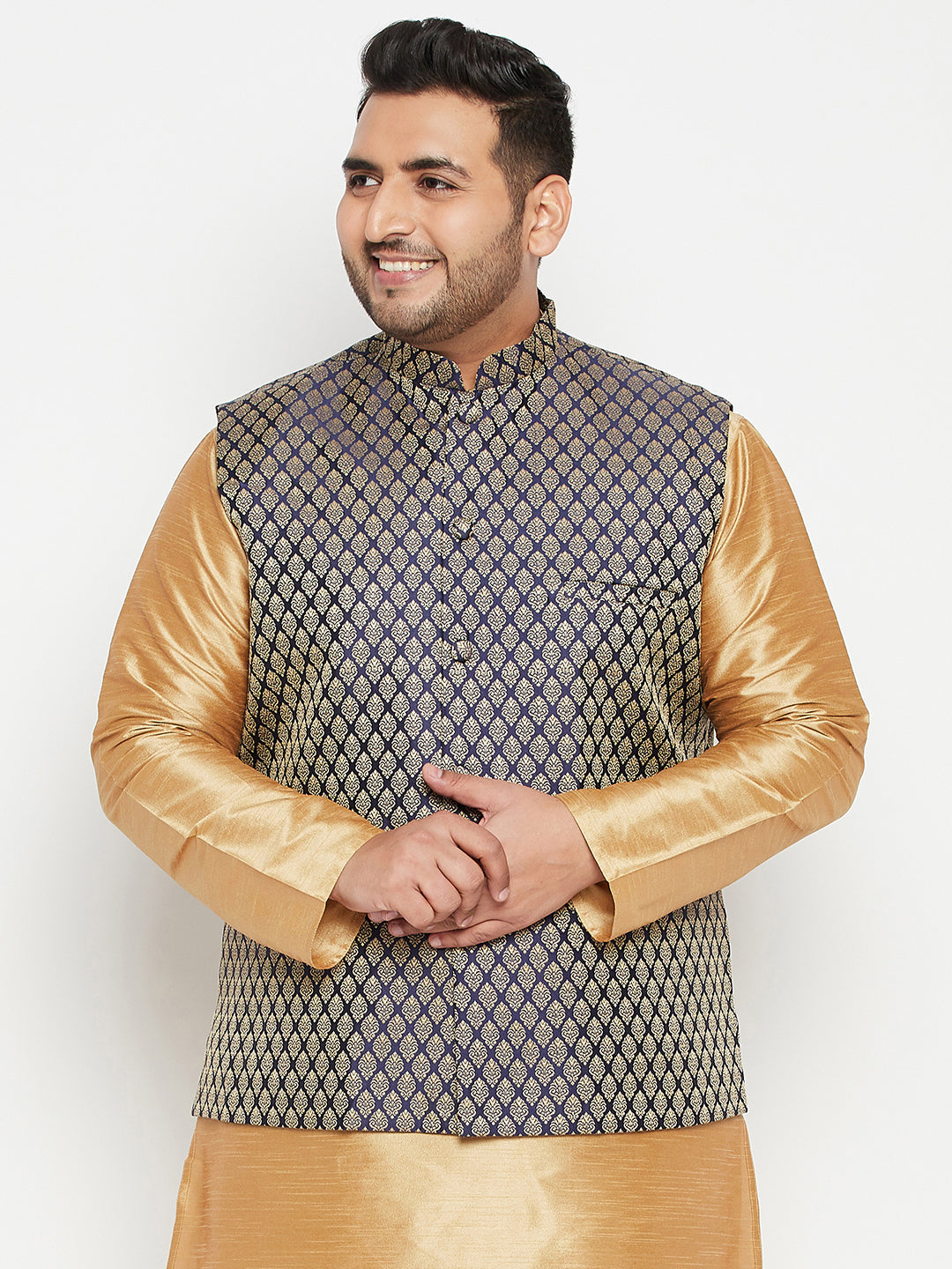 Men's Plus Blue Nehru Jacket - Vastramay