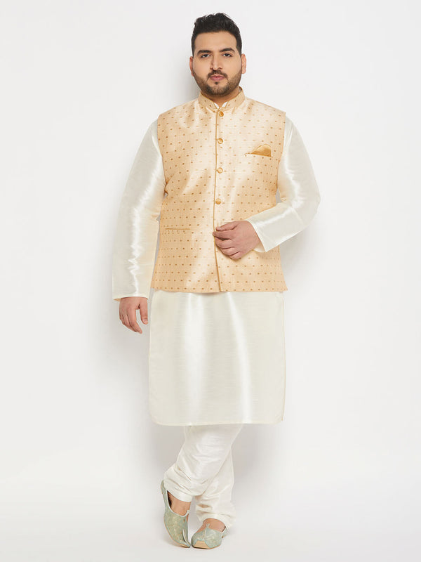 Jashvi Plus Size Men's Gold Zari Weaved Kurta Pant set