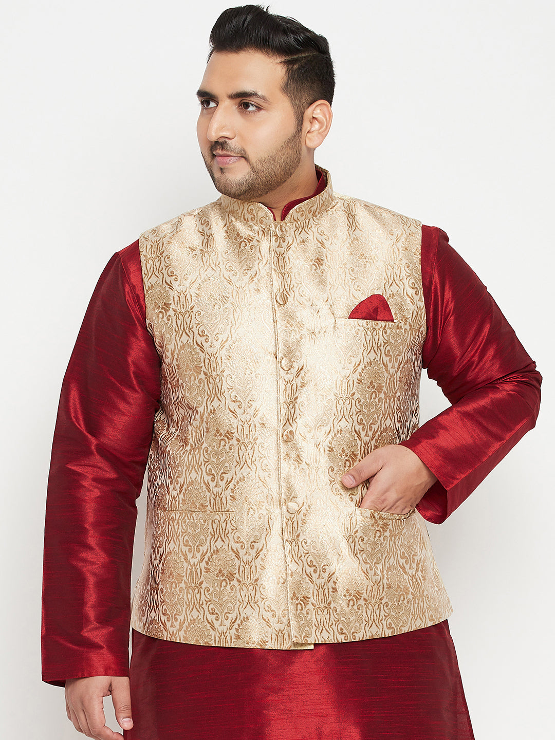 Men's Plus Rose Gold Nehru Jacket - Vastramay