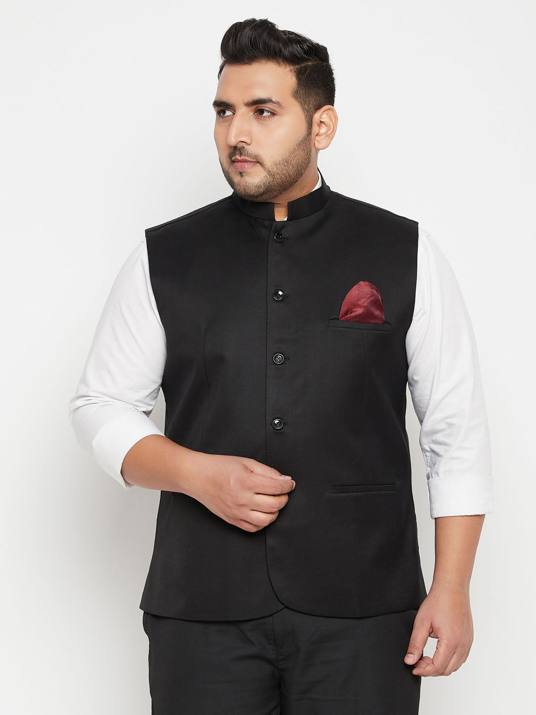 Men's Plus Black Nehru Jacket - Vastramay