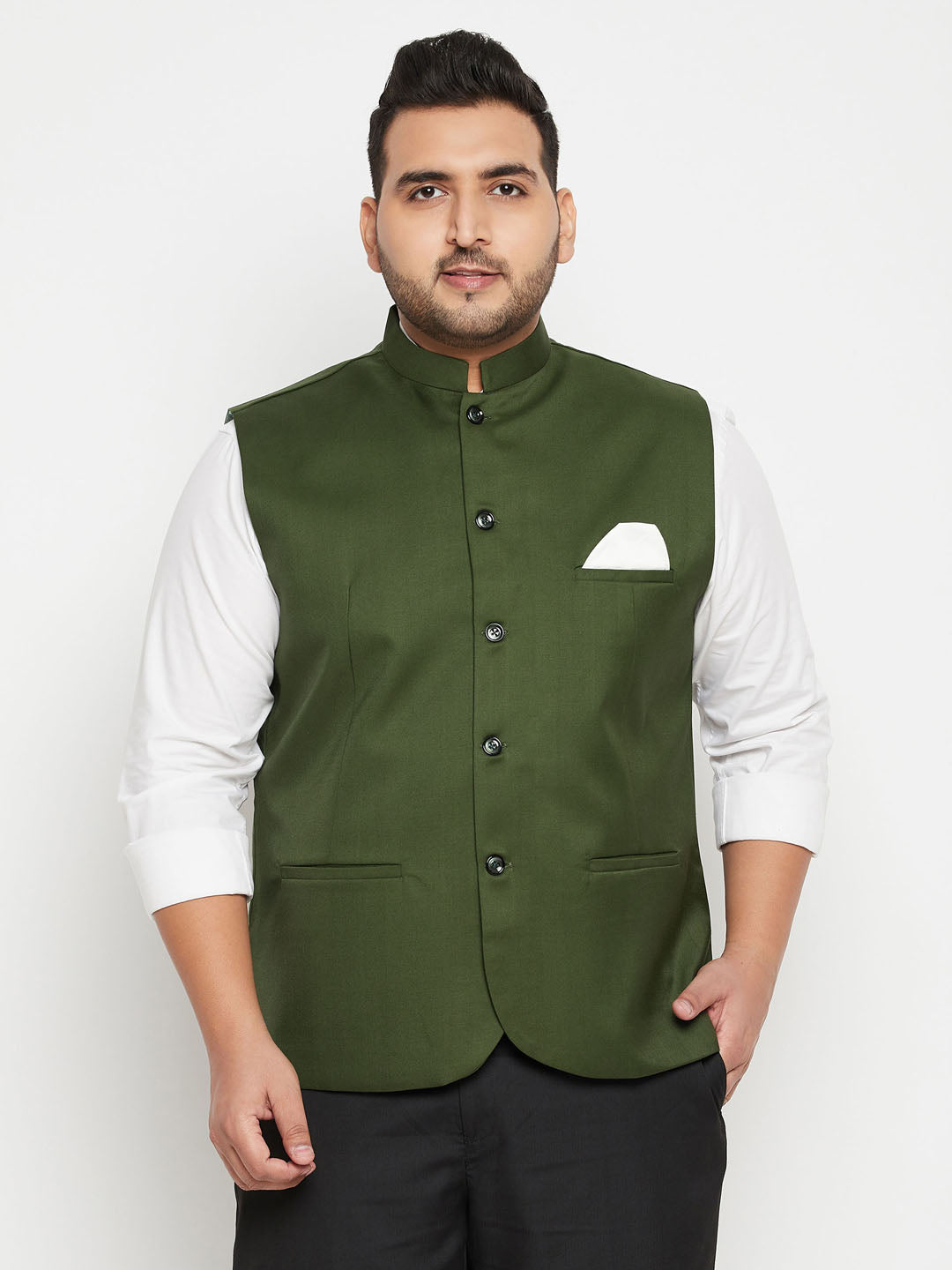 Men's Plus Green Nehru Jacket - Vastramay