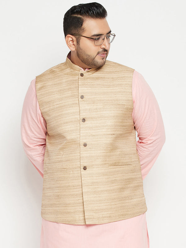 Jashvi Men's Plus Size Beige Nehru Jacket