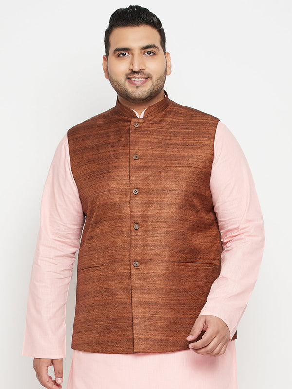 Jashvi Men's Plus Size Coffee Brown Nehru Jacket