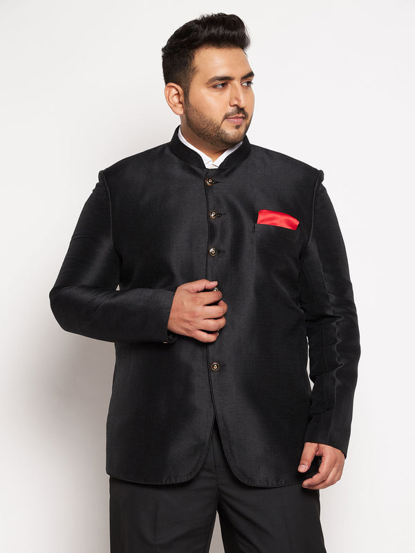 Jashvi Plus Size Men's Black Silk Blend Jodhpuri