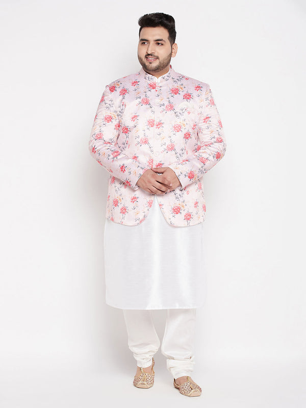 Jashvi Men's Peach Silk Blend Jodhpuri With White Kurta Pyjama Set