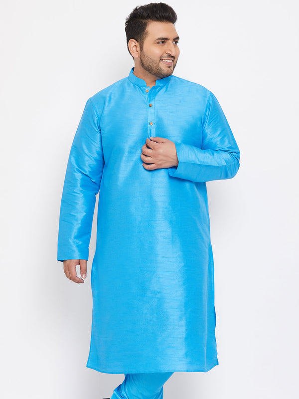 Jashvi Men's Plus Size Aqua Blue Silk Blend Kurta