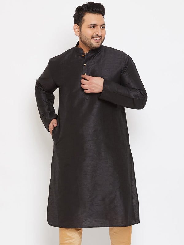 Jashvi Men's Plus Size Black Silk Blend Kurta