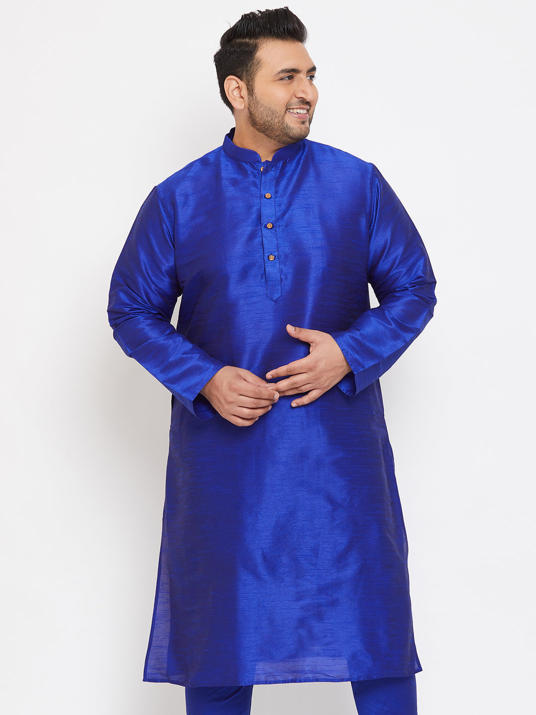 Men's Plus Blue Silk Blend Kurta - Vastramay