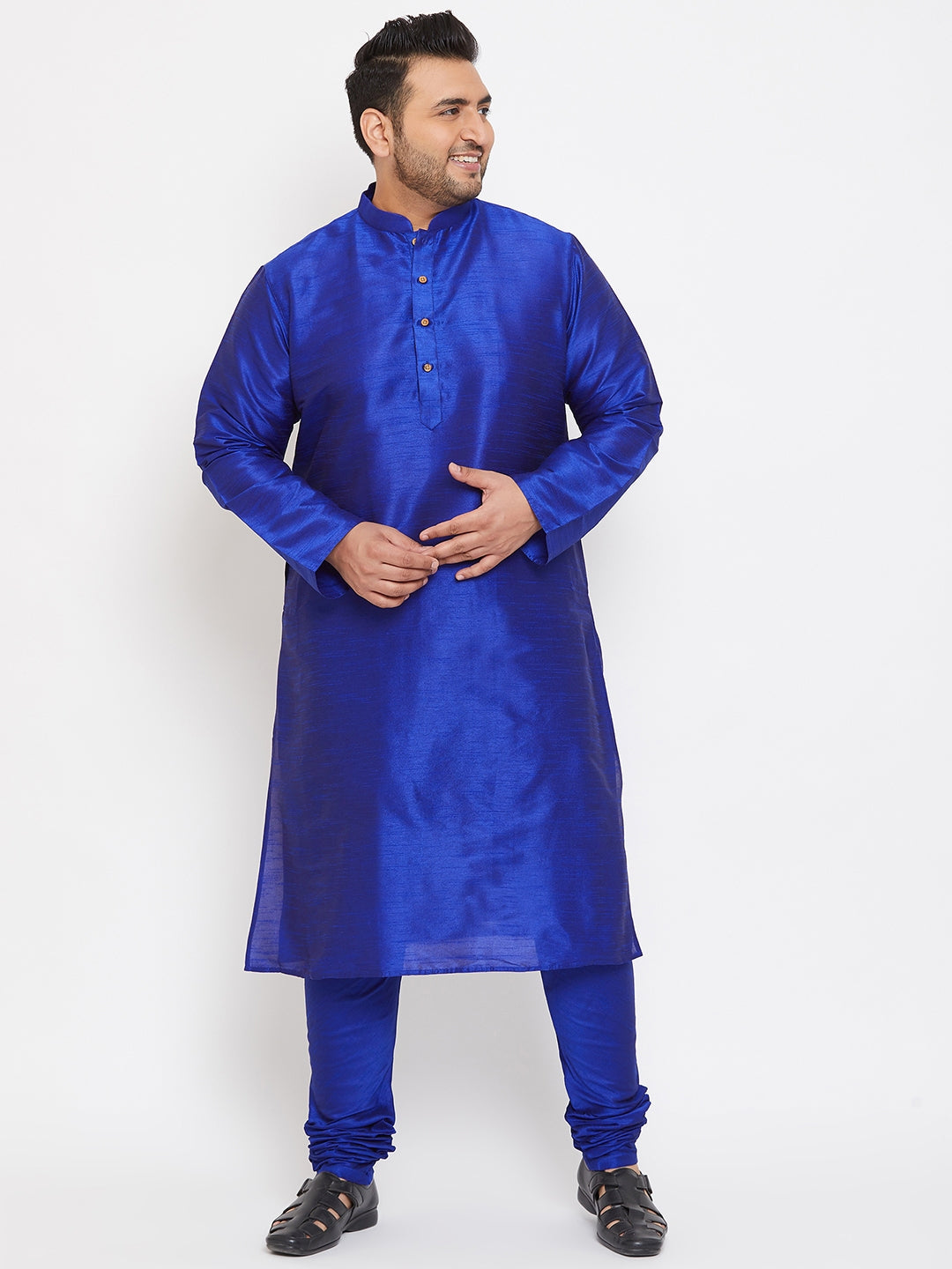 Men's Plus Blue Silk Blend Kurta Pyjama Set - Vastramay