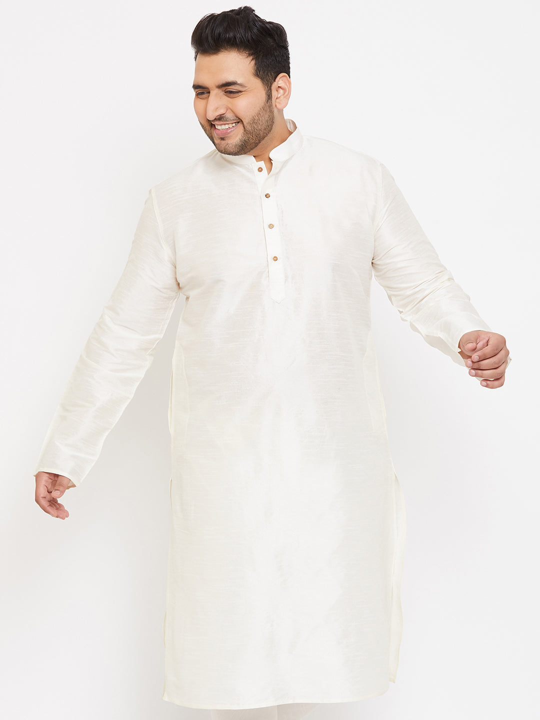 Men's Plus Cream Silk Blend Kurta - Vastramay