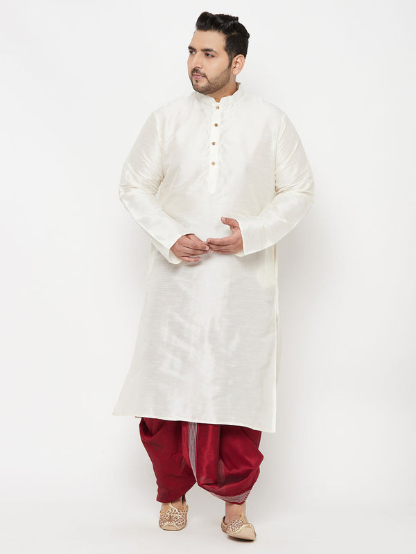 Jashvi Men's Plus Size Cream Silk Blend Kurta Dhoti Set