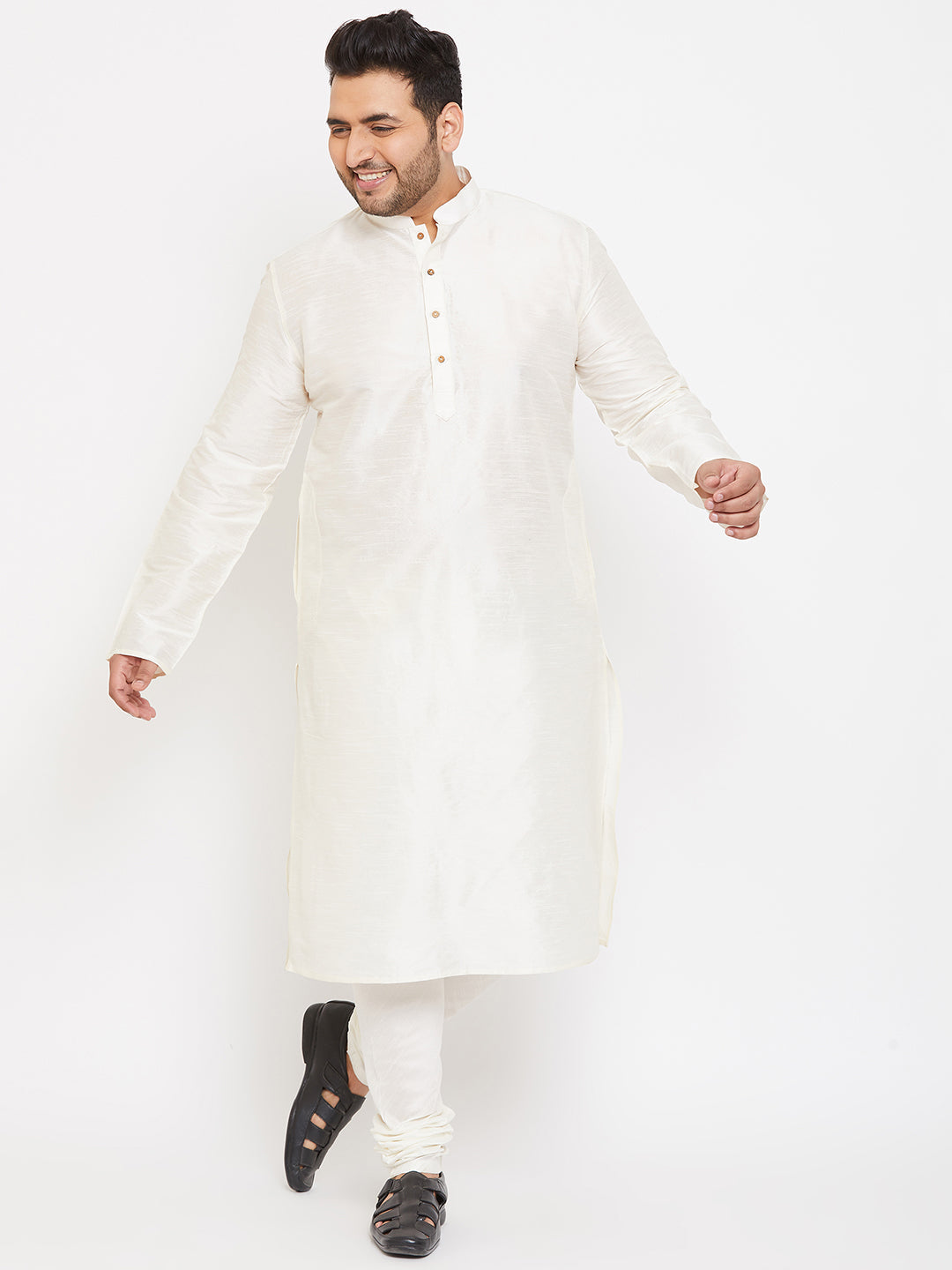 Men's Plus Cream Silk Blend Kurta Pyjama Set - Vastramay