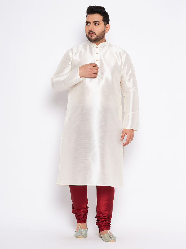 Jashvi Men's Plus Size Cream Silk Blend Kurta Pyjama Set