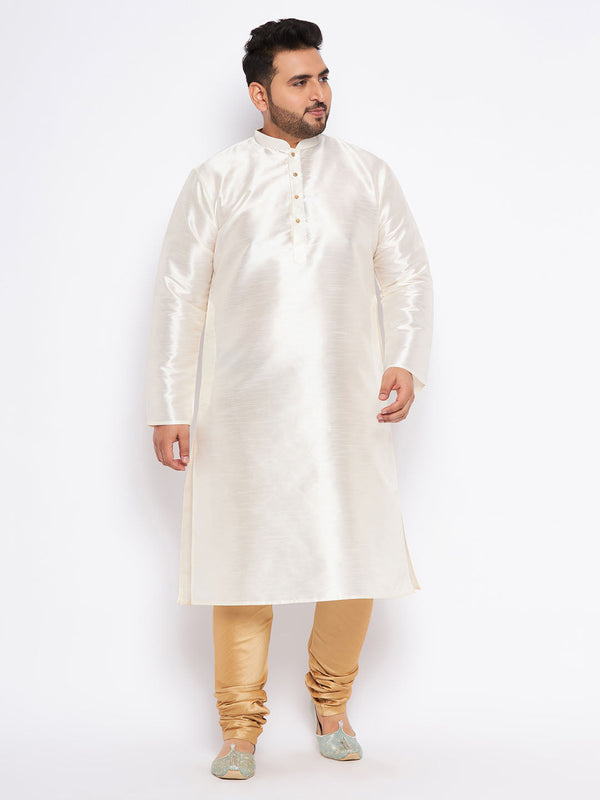 Jashvi Men's Plus Size Cream Silk Blend Kurta Pyjama Set