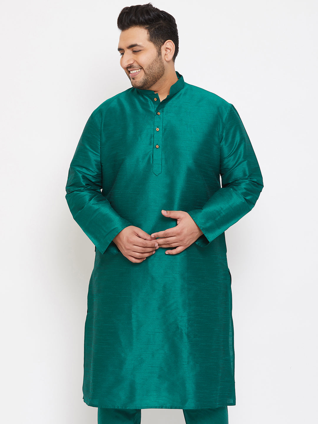 Men's Plus Green Silk Blend Kurta - Vastramay