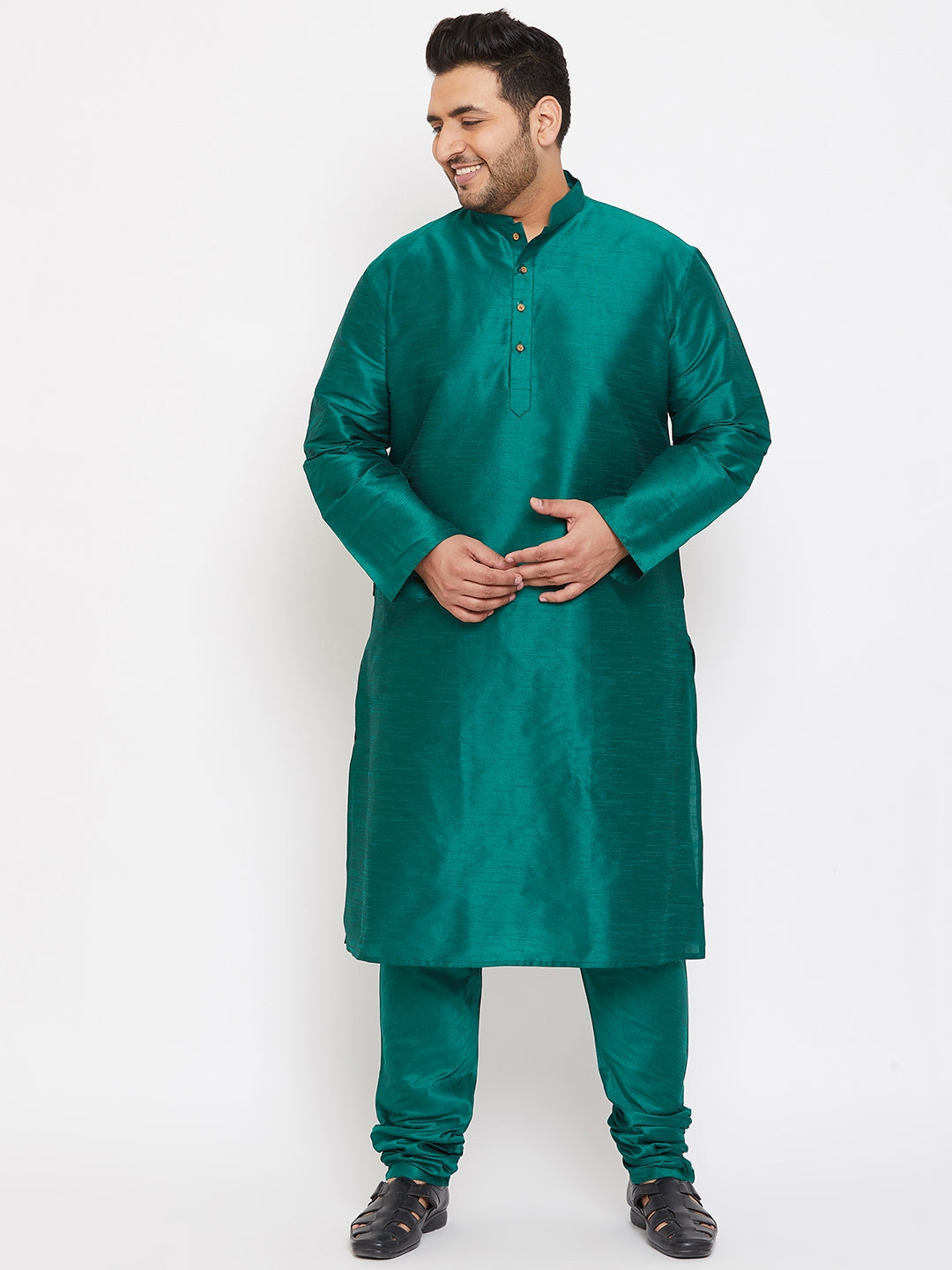 Men's Plus Green Silk Blend Kurta Pyjama Set - Vastramay