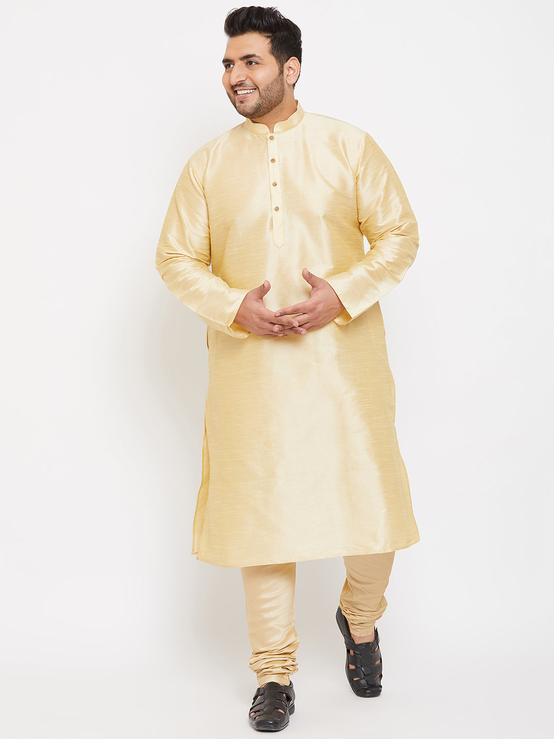 Men's Plus Gold Silk Blend Kurta Pyjama Set - Vastramay