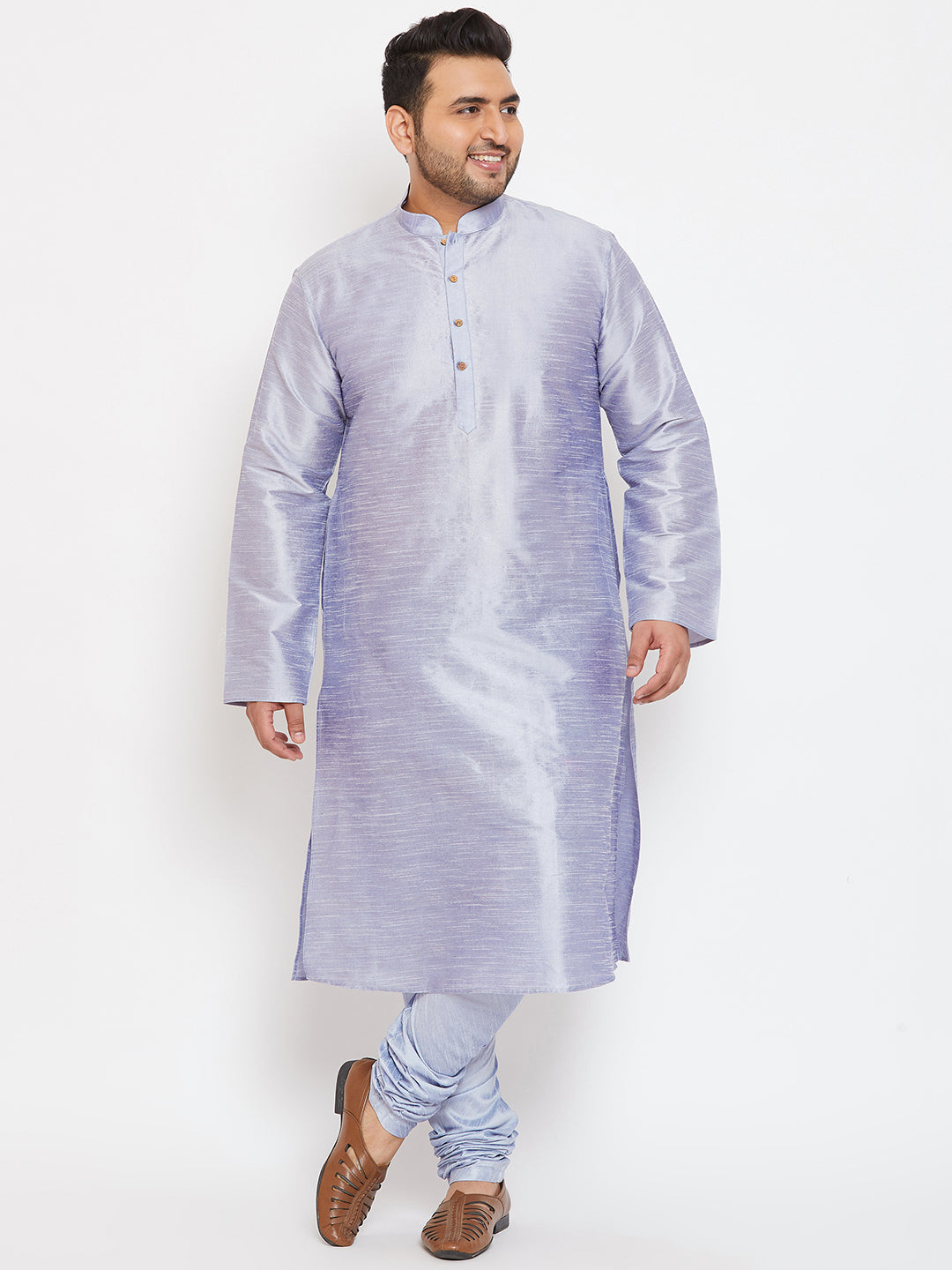 Men's Plus Lavender Blue Silk Blend Kurta Pyjama Set - Vastramay