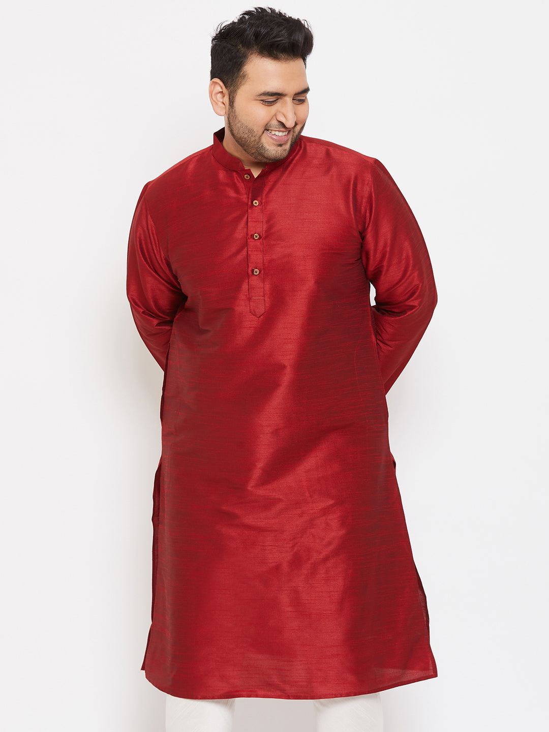 Men's Plus Maroon Silk Blend Kurta - Vastramay