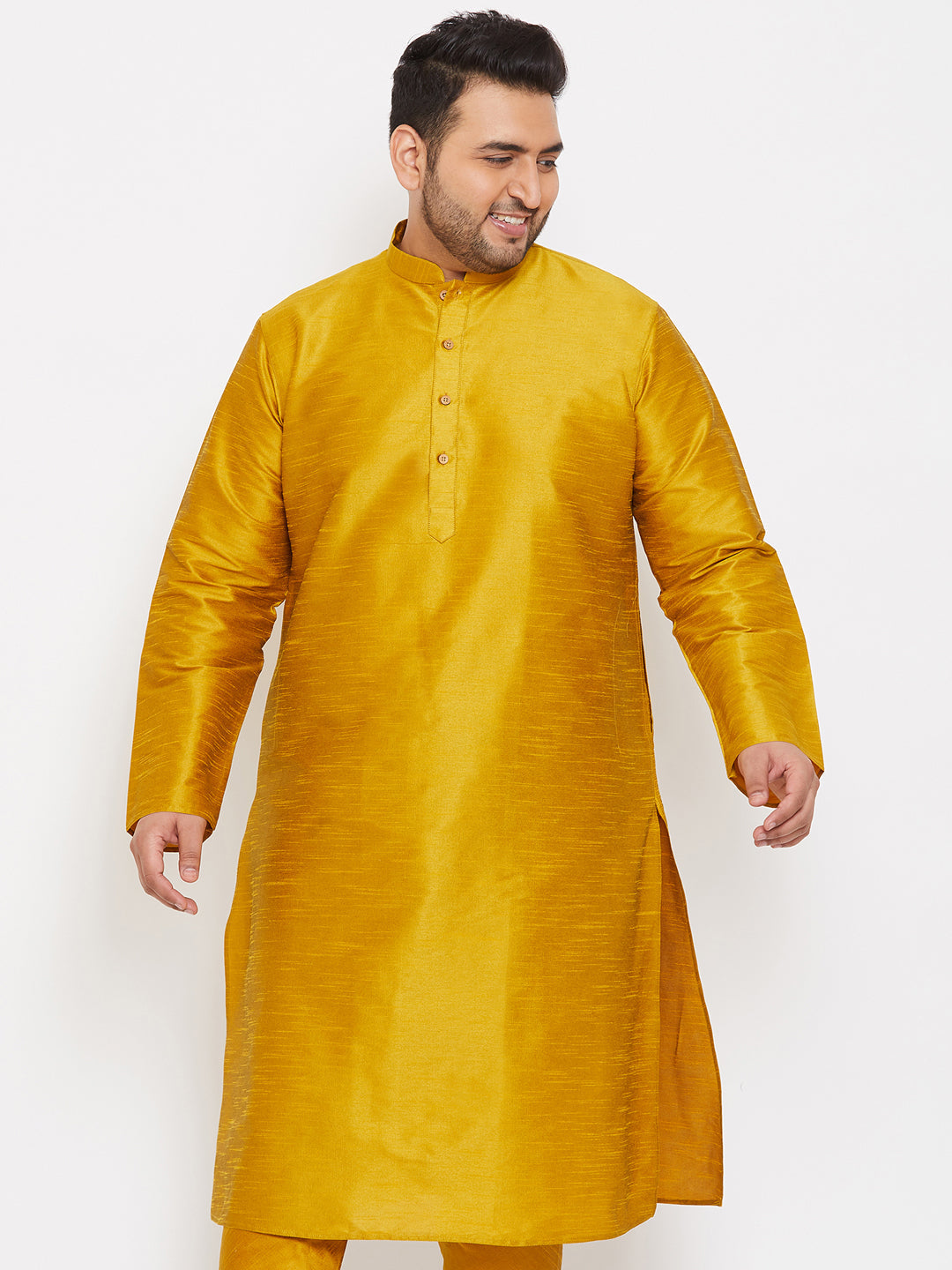 Men's Plus Mustard Silk Blend Kurta - Vastramay