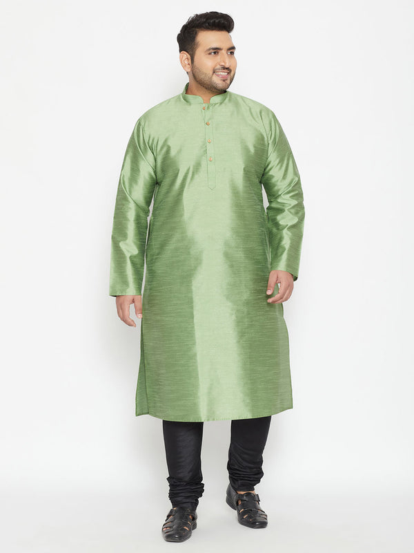 Jashvi Men's Plus Size Light Green Silk Blend Kurta Pyjama Set