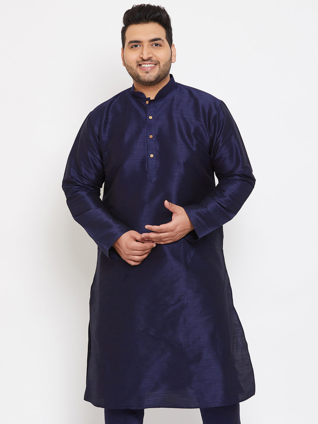 Men's Plus Navy Blue Silk Blend Kurta - Vastramay