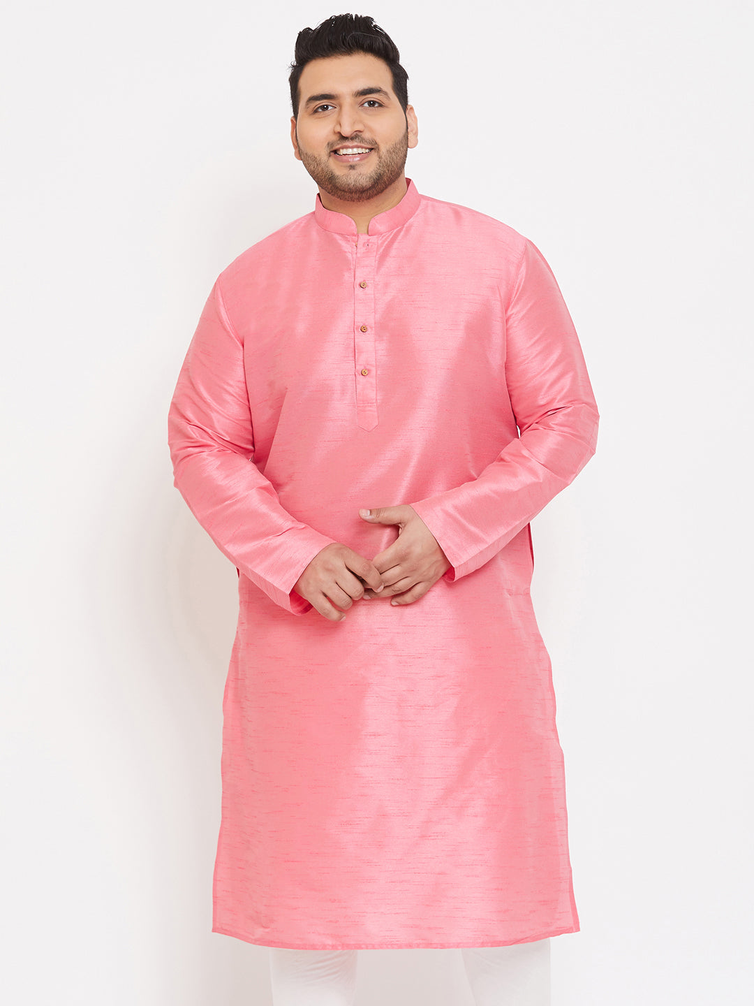 Men's Plus Pink Silk Blend Kurta - Vastramay