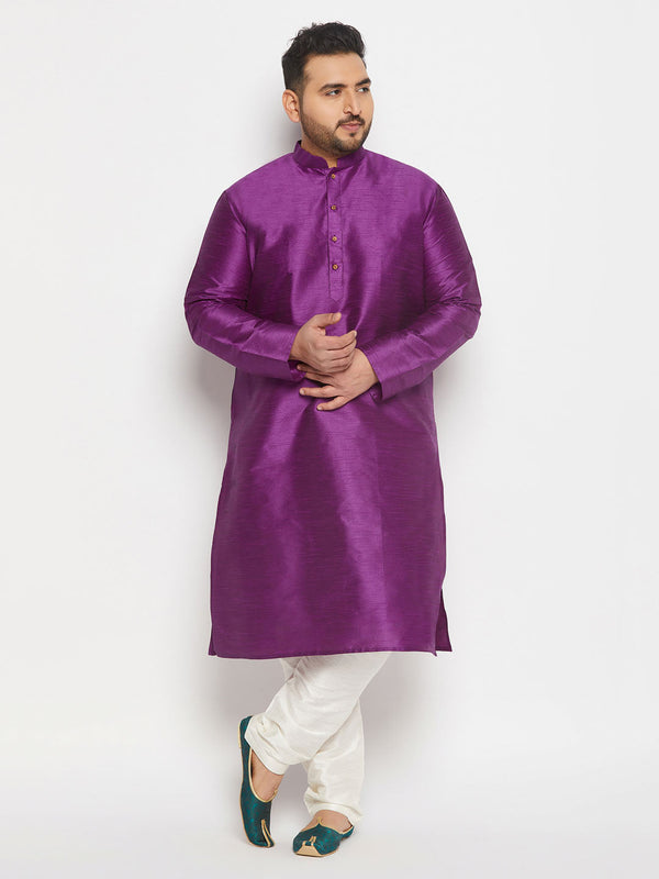 Jashvi Men's Plus Size Purple Silk Blend Kurta Pant Set