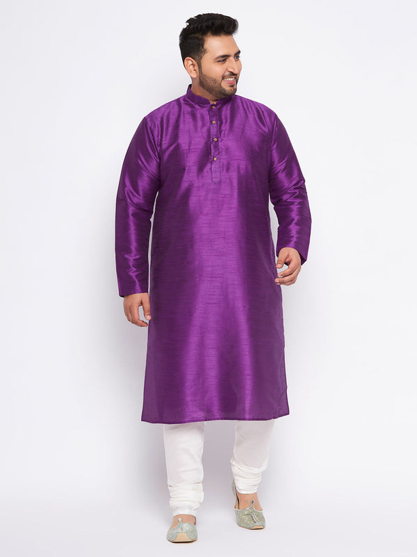 Jashvi Men's Plus Size Purple Silk Blend Kurta Pyjama Set