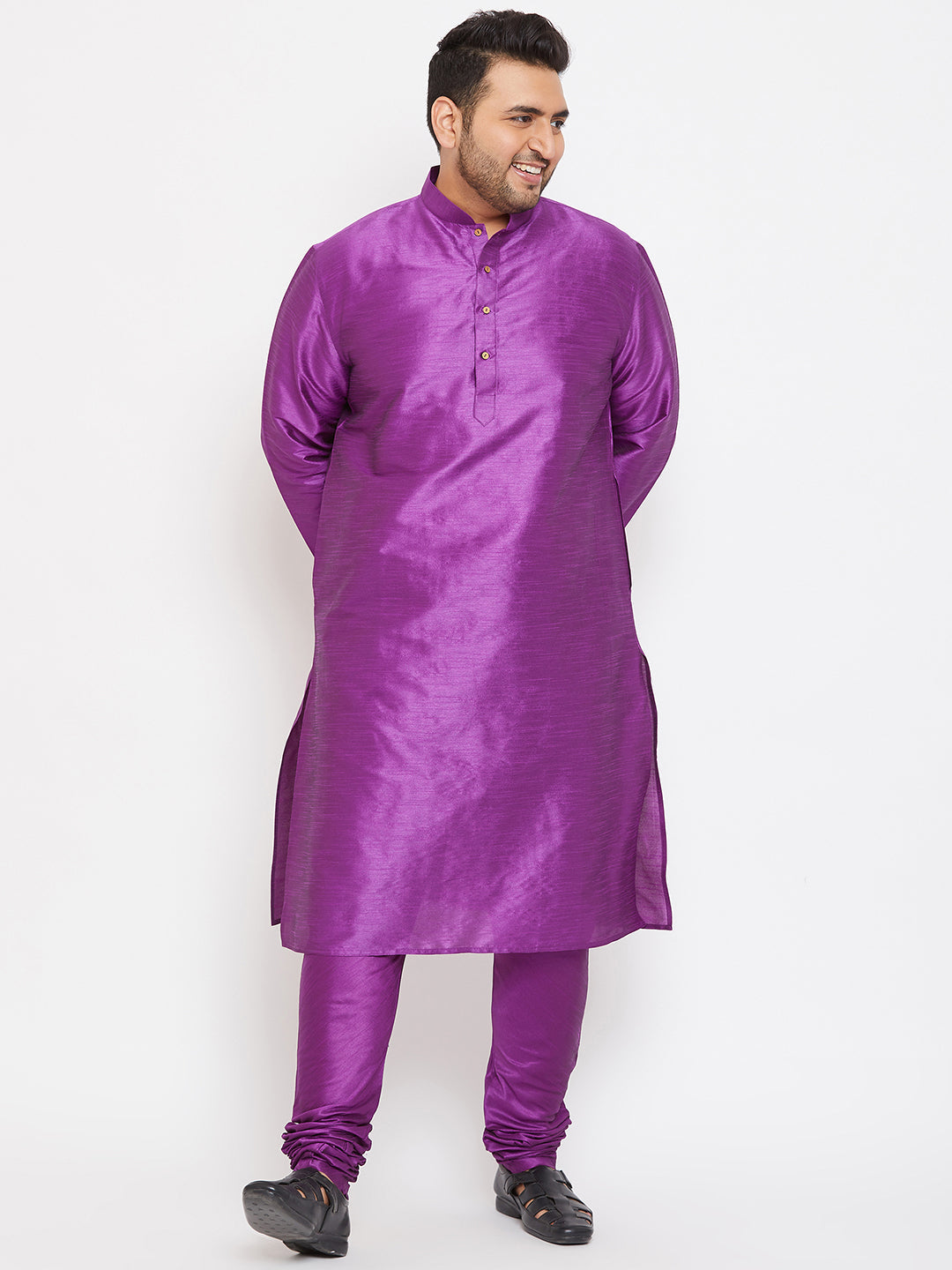 Men's Plus Purple Silk Blend Kurta Pyjama Set - Vastramay