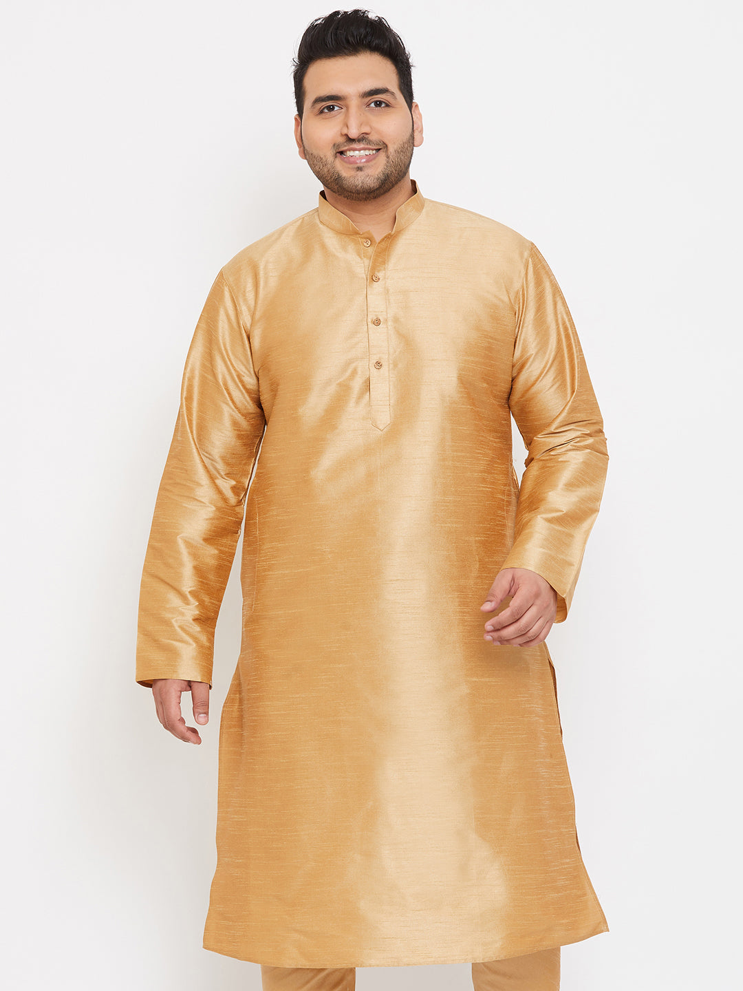 Men's Plus Rose Gold Silk Blend Kurta - Vastramay