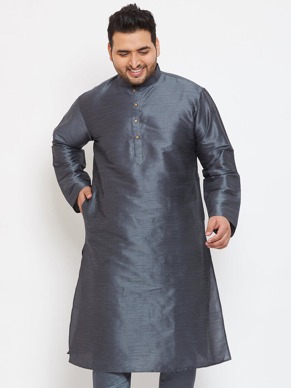 Jashvi Men's Plus Size Grey Silk Blend Kurta