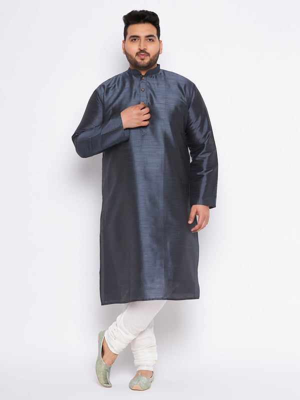 Jashvi Men's Plus Size Grey Silk Blend Kurta Pyjama Set