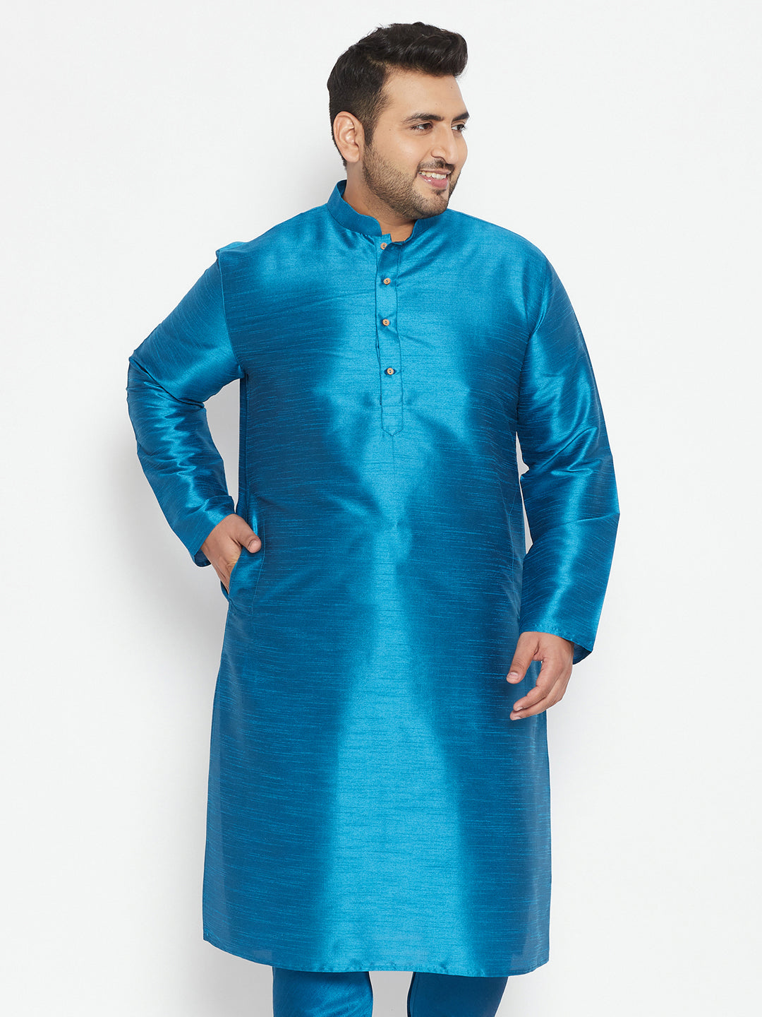 Men's Plus Turquoise Silk Blend Kurta - Vastramay