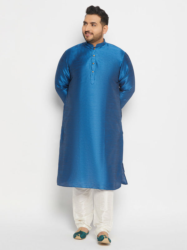 Jashvi Men's Plus Size Turquoise Blue Silk Blend Kurta Pant Set