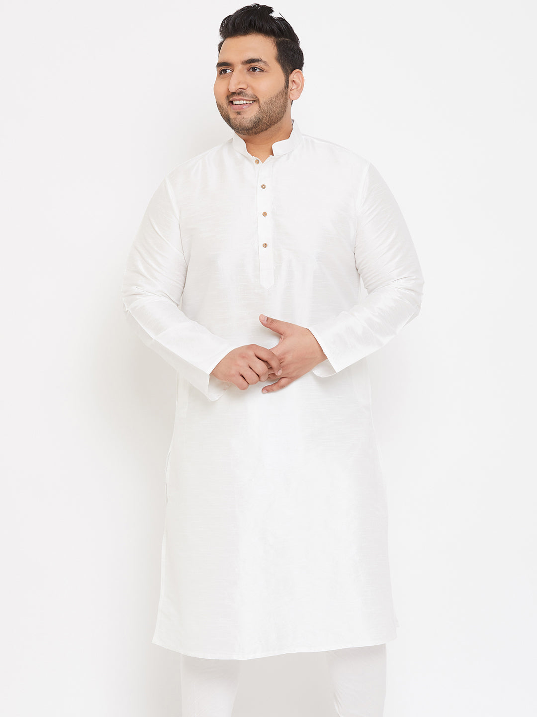 Men's Plus White Silk Blend Kurta - Vastramay