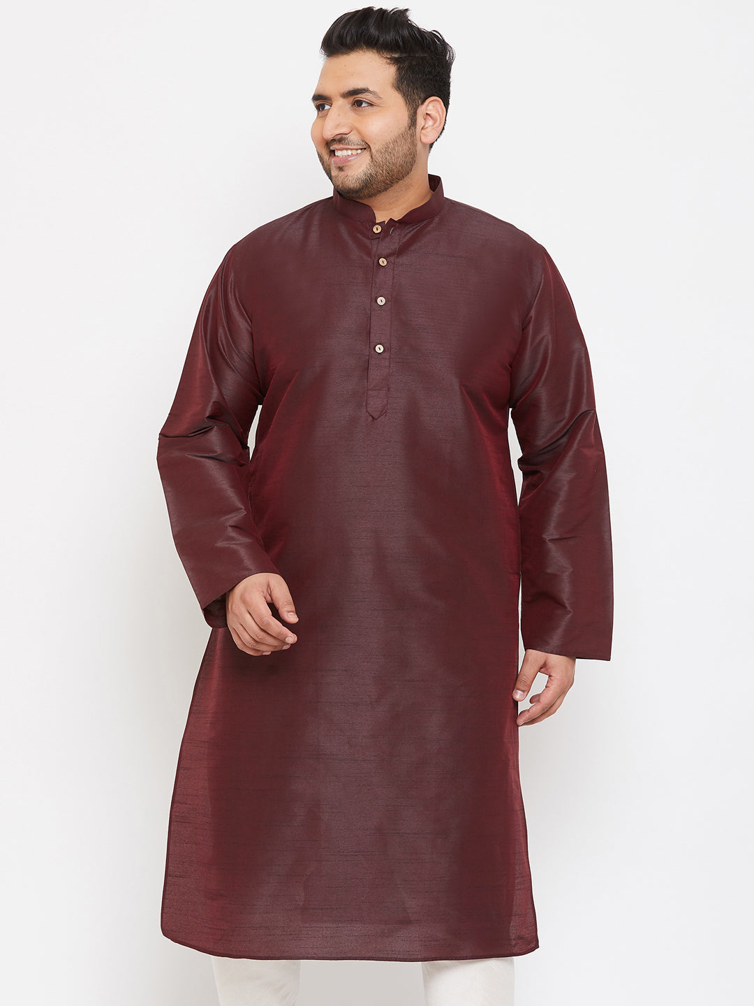 Men's Plus Wine Silk Blend Kurta - Vastramay