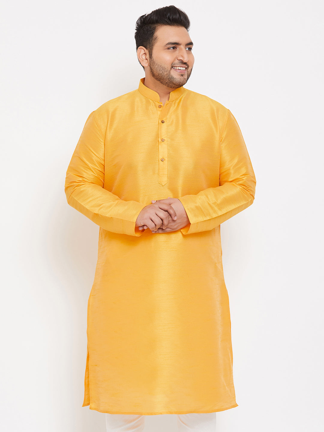 Men's Plus Yellow Silk Blend Kurta - Vastramay